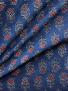 Indigo Black Red Ivory Ajrakh Hand Block Printed Cotton Fabric Per Meter - F003F1651