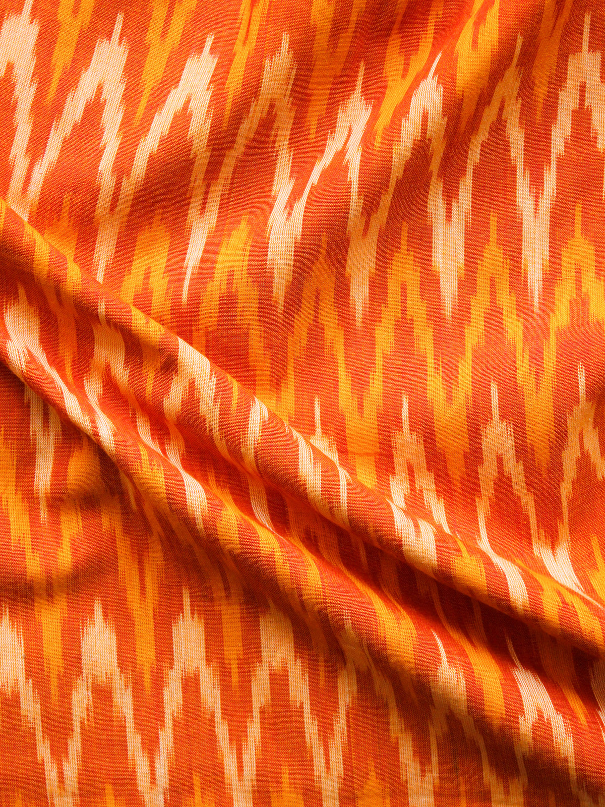 Orange Yellow Ivory Pochampally Hand Weaved Ikat Mercerised Fabric Per Meter - F002F1478