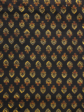 Black Yellow Maroon Ajrakh Hand Block Printed Cotton Blouse Fabric - BPA0100