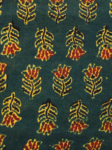 Hunter Green Yellow Red Black Ajrakh Hand Block Printed Cotton Fabric Per Meter - F003F1653