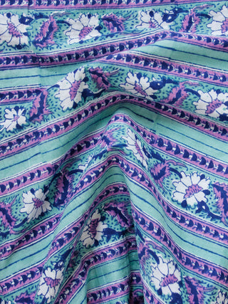 Light Green Lilac White Hand Block Printed Cotton Fabric Per Meter - F001F1900