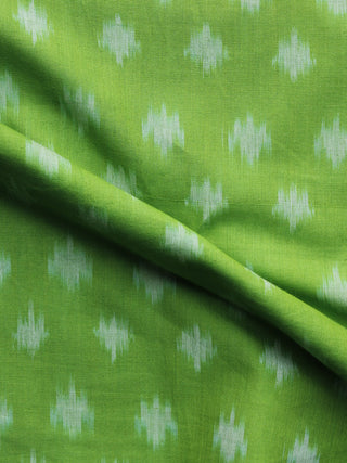 Parrot Green Pochampally Hand Weaved Ikat Mercerised Fabric Per Meter - F003F1290