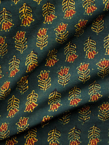 Hunter Green Yellow Red Black Ajrakh Hand Block Printed Cotton Fabric Per Meter - F003F1653