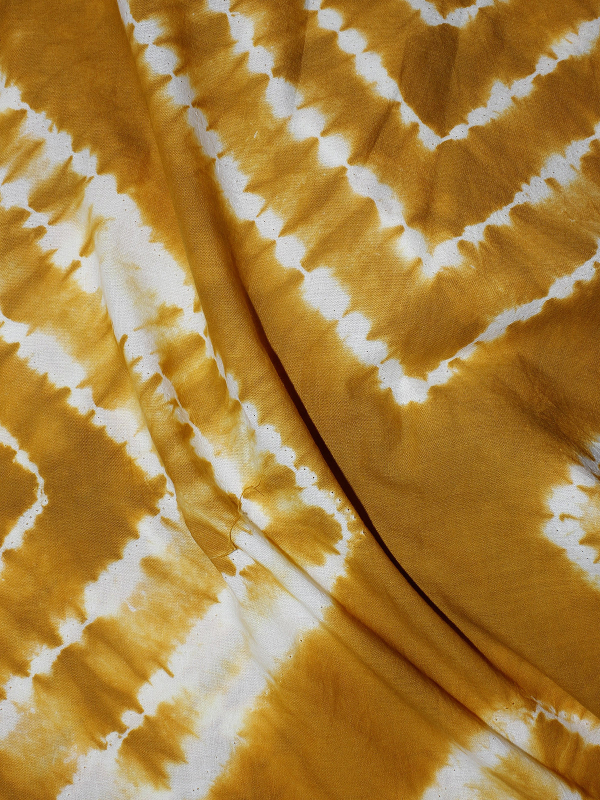 Mustard Yellow White Hand Block Printed Shibori Cotton Cambric Fabric Per Meter - F0916280