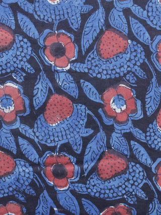 Black Blue Red  Hand Block Printed Cotton Fabric Per Meter - F003F1220