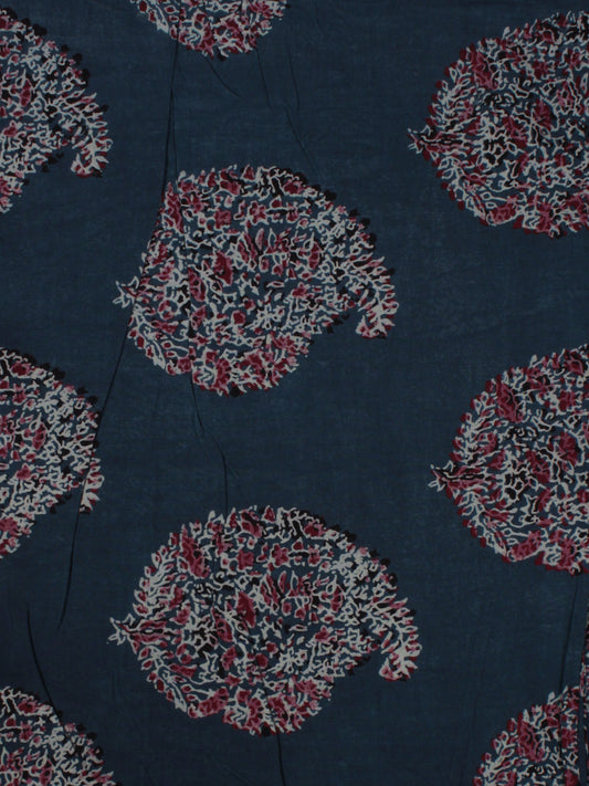 Indigo Maroon Ivory Blue Ajrakh Printed Cotton Fabric Per Meter - F003F869