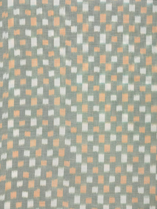 Green Orange White Pochampally Hand Weaved Ikat Mercerised Cotton Fabric Per Meter - F002F1742