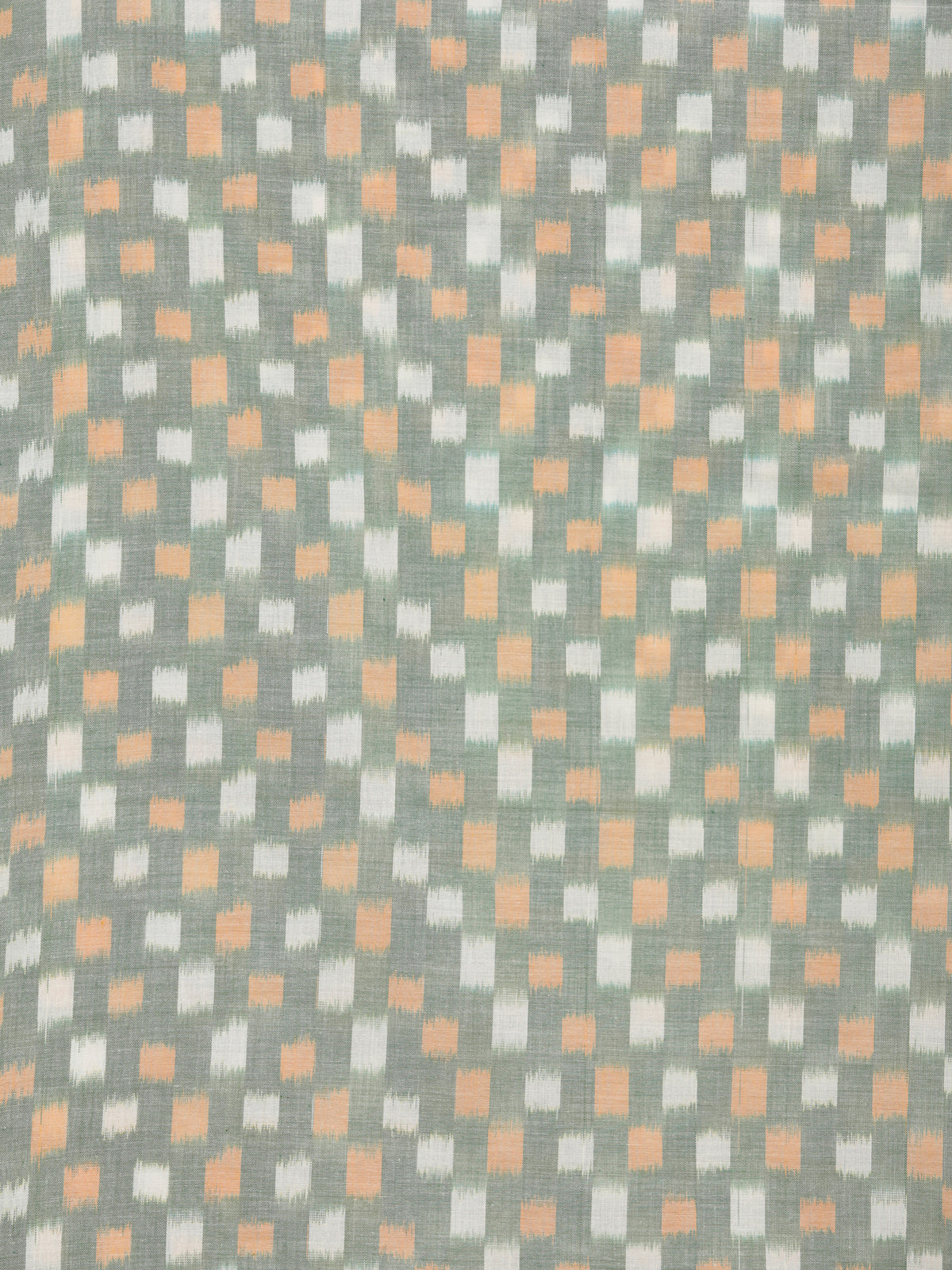 Green Orange White Pochampally Hand Weaved Ikat Mercerised Cotton Fabric Per Meter - F002F1742