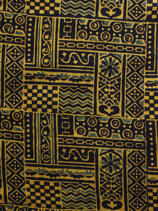 Yellow Black Ajrakh Hand Block Printed Cotton Blouse Fabric - BPA008