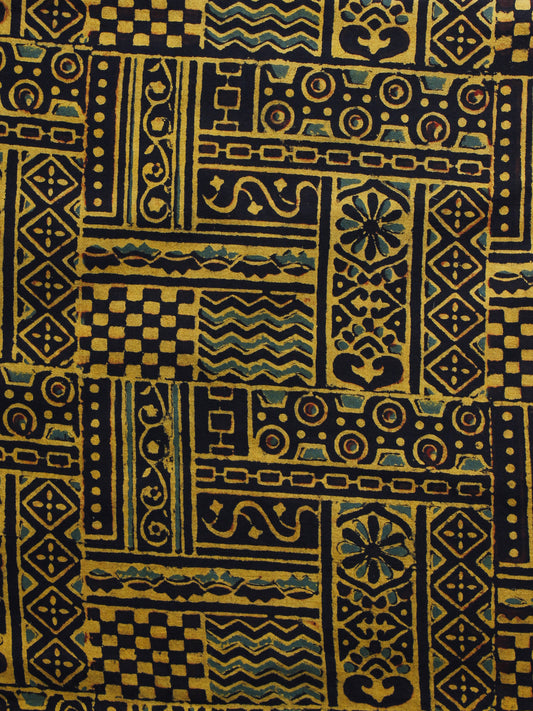 Yellow Black Ajrakh Hand Block Printed Cotton Blouse Fabric - BPA008