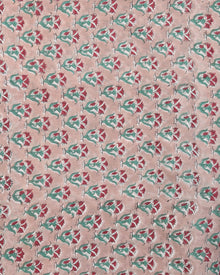 Grey Red Green Block Printed Cotton Fabric Per Meter - F001F2406