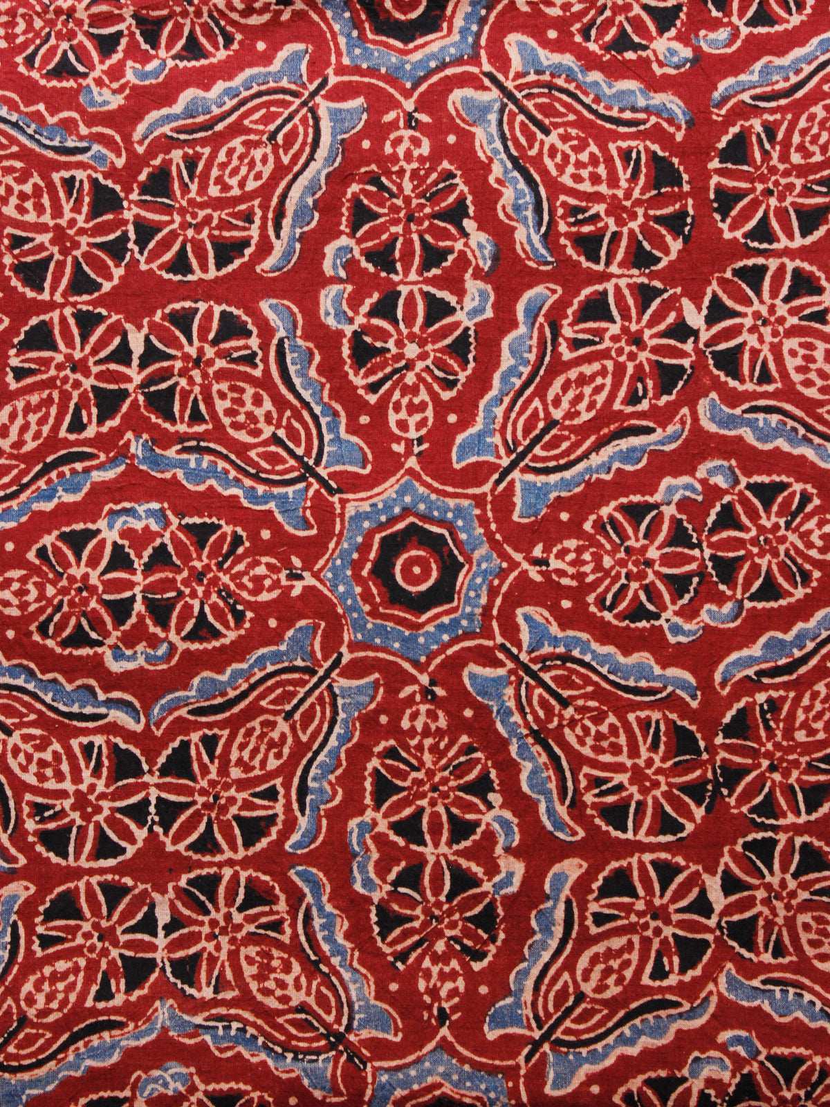 Rust Blue Black Ajrakh Hand Block Printed Cotton Fabric Per Meter - F003F1582
