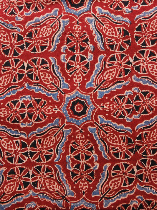 Rust Blue Black Ajrakh Hand Block Printed Cotton Fabric Per Meter - F003F1582