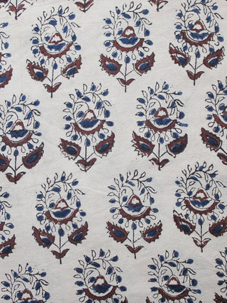Beige Indigo Brown Black Hand Block Printed Cotton Fabric Per Meter - F001F1338