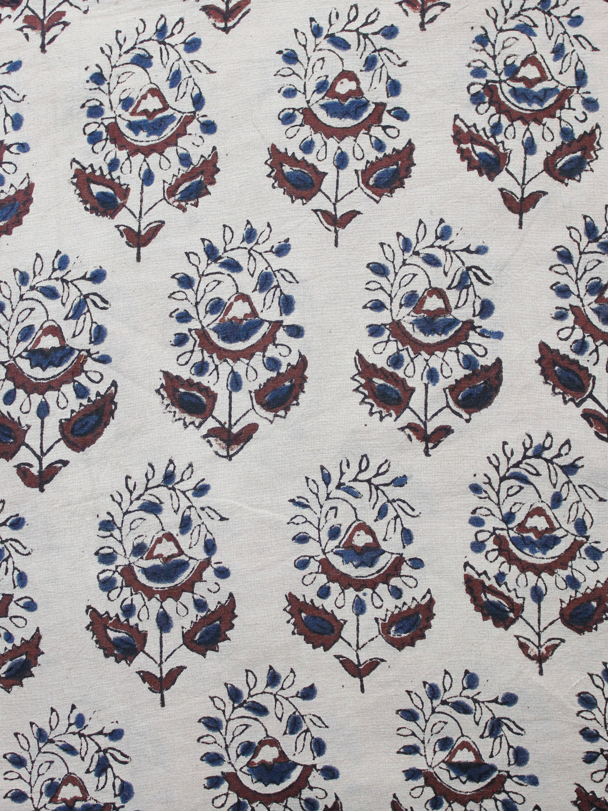 Beige Indigo Brown Black Hand Block Printed Cotton Fabric Per Meter - F001F1338