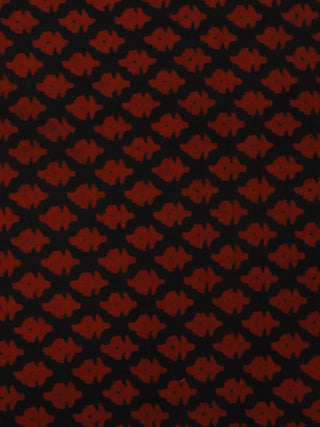 Black Red Hand Block Printed Cotton Cambric Fabric Per Meter - F0916101