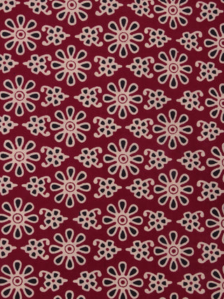 Red Ivory Black Ajrakh Block Printed Cotton Fabric Per Meter - F0916680