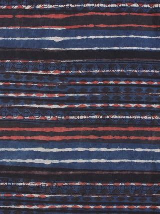 Indigo Rust Ivory Hand Block Printed Cotton Fabric Per Meter - F001F2060