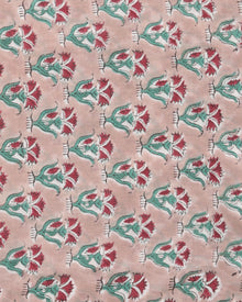Grey Red Green Block Printed Cotton Fabric Per Meter - F001F2406