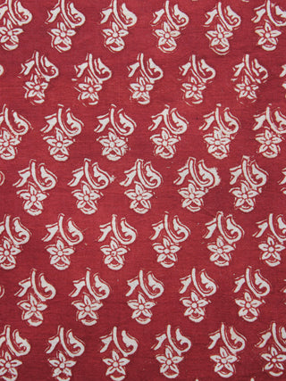 Tomato Red Ivory Hand Block Printed Cotton Fabric Per Meter - F001F1154