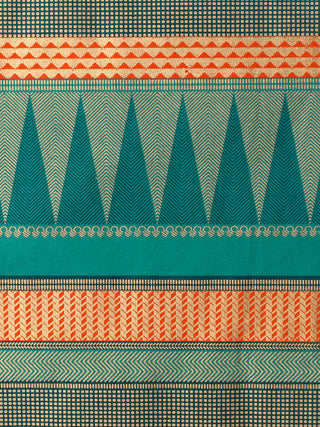 Green Orange Gold Hand Block Printed Cotton Fabric Per Meter - F001F1998