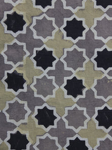 Grey Green Black Ajrakh Printed Cotton Fabric Per Meter - F003F1164