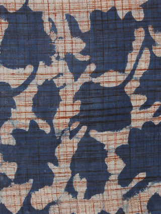Indigo Ivory Maroon Hand Block Printed & Hand Brushed Cotton Fabric Per Meter - F001F775