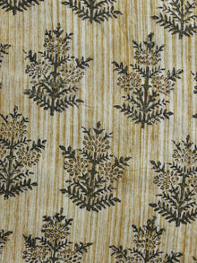 Beige Ivory Green Hand Block Printed Cotton Fabric Per Meter - F001F900