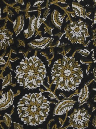 Black Ivory Olive Green Hand Block Printed Cotton Fabric Per Meter - F001F580