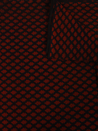 Black Red Hand Block Printed Cotton Cambric Fabric Per Meter - F0916101