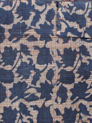 Indigo Ivory Maroon Hand Block Printed & Hand Brushed Cotton Fabric Per Meter - F001F775