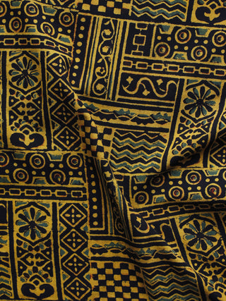Yellow Black Ajrakh Hand Block Printed Cotton Blouse Fabric - BPA008