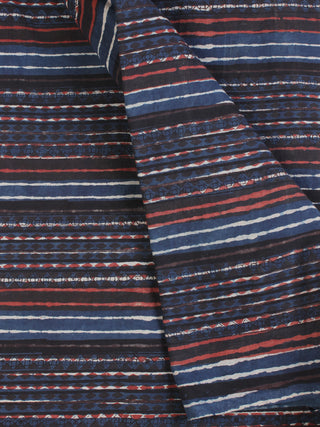 Indigo Rust Ivory Hand Block Printed Cotton Fabric Per Meter - F001F2060