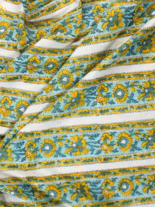 Sky Blue Yellow Hand Block Printed Cotton Fabric Per Meter - F001F2350
