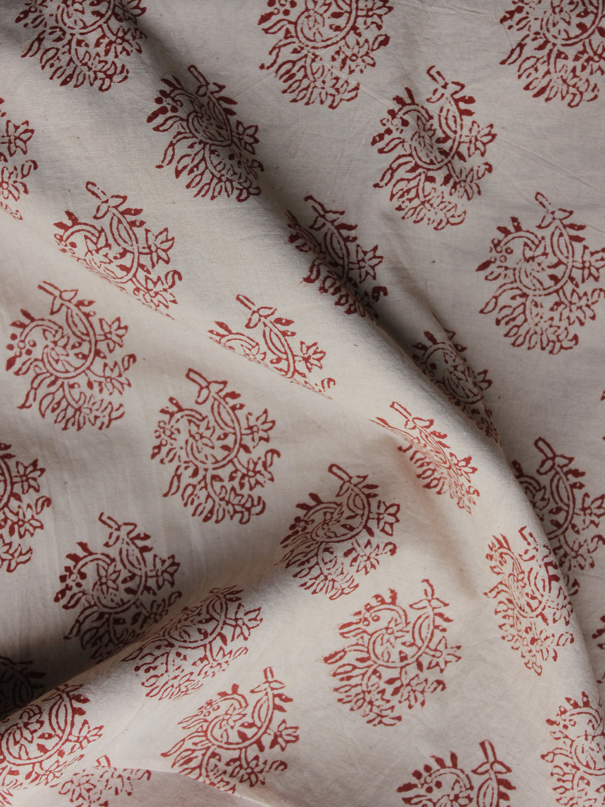 Ivory Maroon Hand Block Printed Cotton Fabric Per Meter - F003F1308