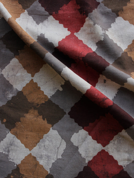 Grey Ivory Red Maroon BeigeHand Block Printed Cotton Fabric Per Meter - F003F1323