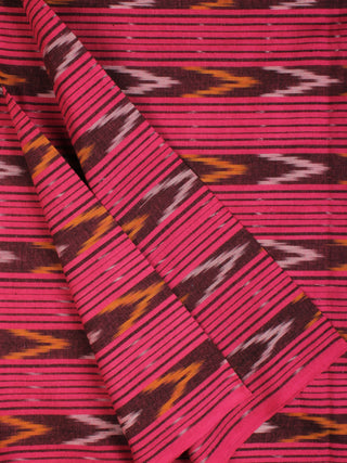 Pink Brown Mustard Hand Woven Double Ikat Handloom Cotton Fabric Per Meter - F002F2211