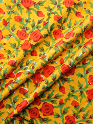 Yellow Red Green Hand Block Printed Cotton Fabric Per Meter - F001F1487