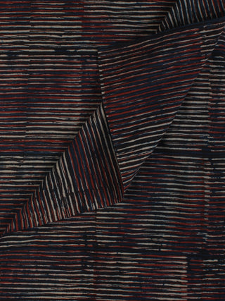 Indigo Red Ivory Hand Block Printed Cotton Fabric Per Meter - F001F2133