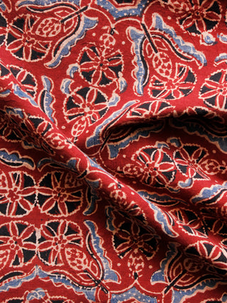 Rust Blue Black Ajrakh Hand Block Printed Cotton Fabric Per Meter - F003F1582