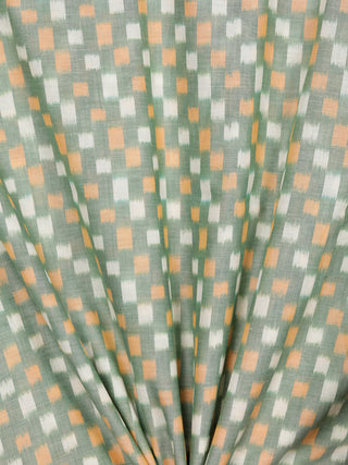Green Orange White Pochampally Hand Weaved Ikat Mercerised Cotton Fabric Per Meter - F002F1742