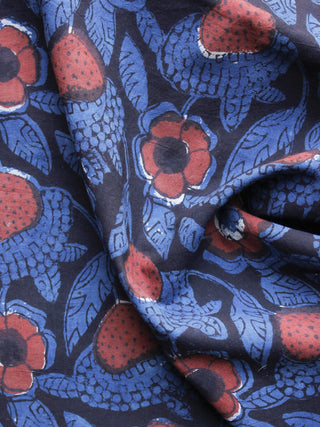 Black Blue Red  Hand Block Printed Cotton Fabric Per Meter - F003F1220