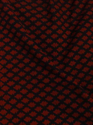 Black Red Hand Block Printed Cotton Cambric Fabric Per Meter - F0916101