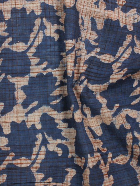 Indigo Ivory Maroon Hand Block Printed & Hand Brushed Cotton Fabric Per Meter - F001F775