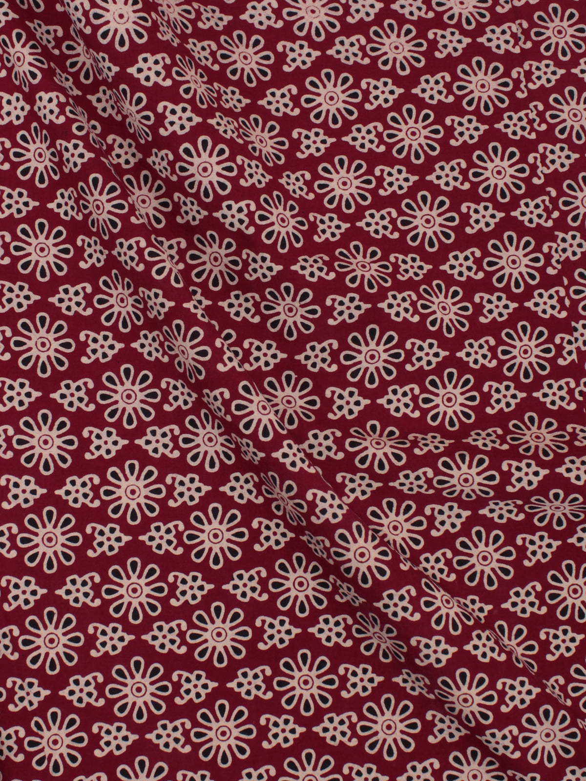 Red Ivory Black Ajrakh Block Printed Cotton Fabric Per Meter - F0916680