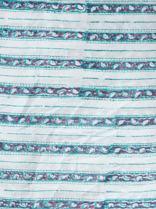 White Green Coral Hand Block Printed Cotton Fabric Per Meter - F001F1910