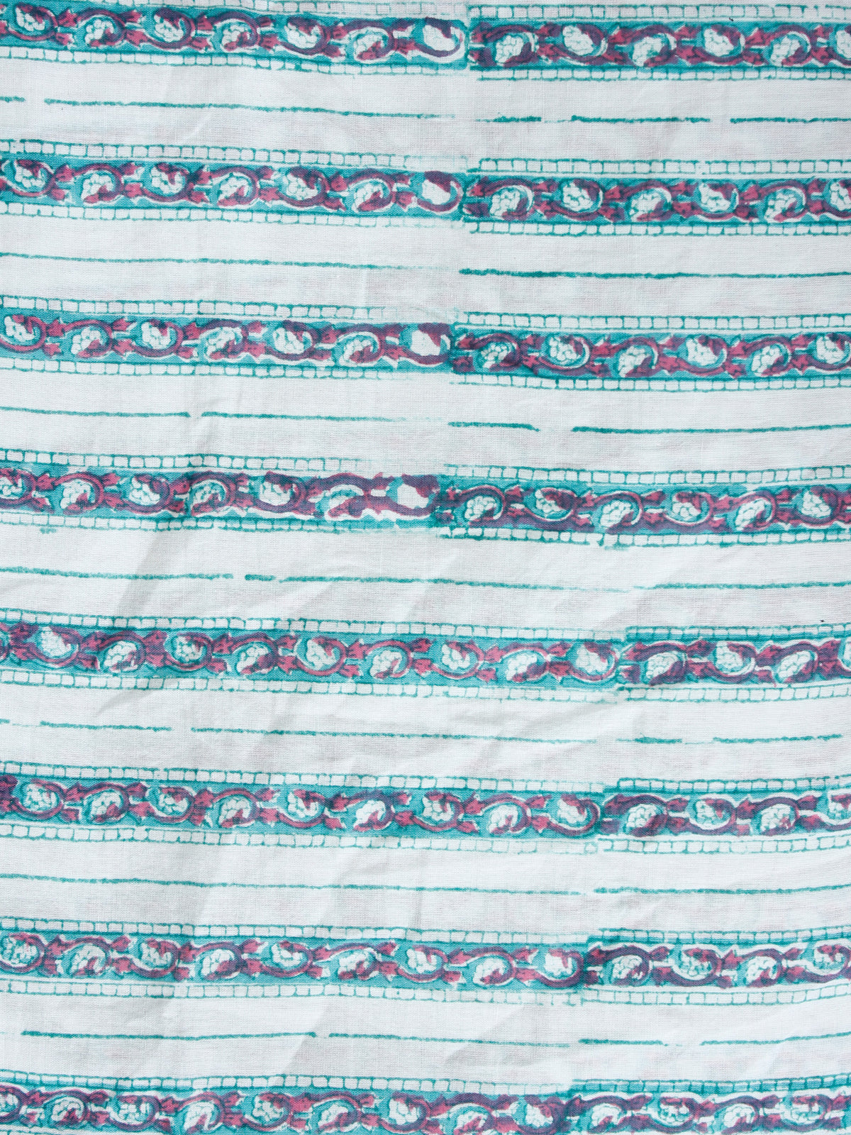 White Green Coral Hand Block Printed Cotton Fabric Per Meter - F001F1910