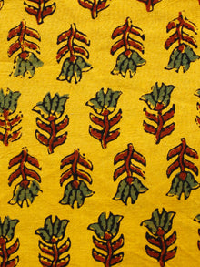 Yellow Maroon Green Black Ajrakh Hand Block Printed Cotton Fabric Per Meter - F003F1655