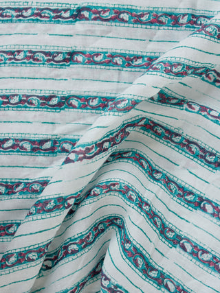 White Green Coral Hand Block Printed Cotton Fabric Per Meter - F001F1910
