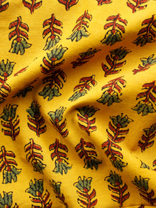 Yellow Maroon Green Black Ajrakh Hand Block Printed Cotton Fabric Per Meter - F003F1655